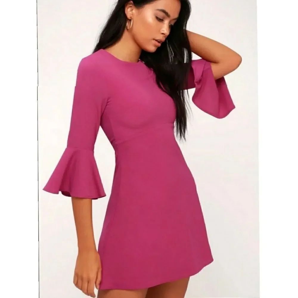 Lulu's Fuschia Bell Sleeve Mini Dress